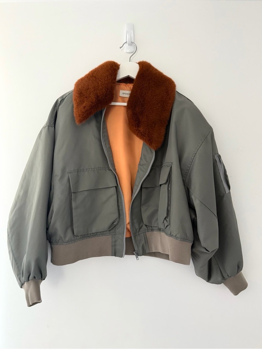 Olive Bomber Jacket with Rust Faux-Fur Collar